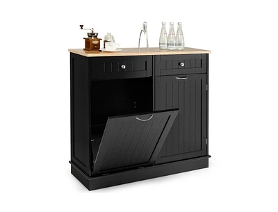 Slickblue Rubber Wood Kitchen Trash Cabinet with Single Can Holder and Adjustable Shelf
