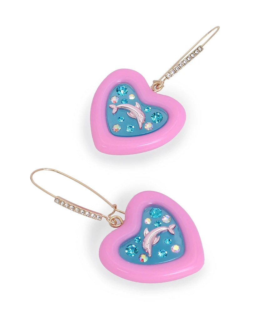 Betsey Johnson Faux Stone Dolphin Heart Dangle Earrings