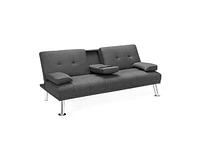 Slickblue Convertible Folding Futon Sofa Bed Fabric with 2 Cup Holders