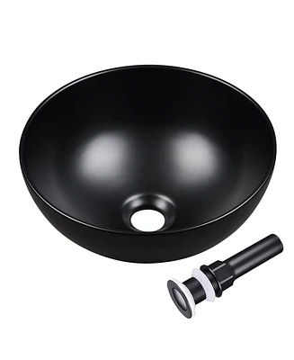 Yescom Aquaterior 12" Mini Bathroom Round Bowl Shaped Sink Countertop Ceramic Basin with Pop up Drain Black