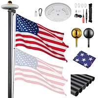 Yescom 20 Ft Sectional Aluminum Flag Pole Kit with 111 Led Solar Light Us Flag Outdoor