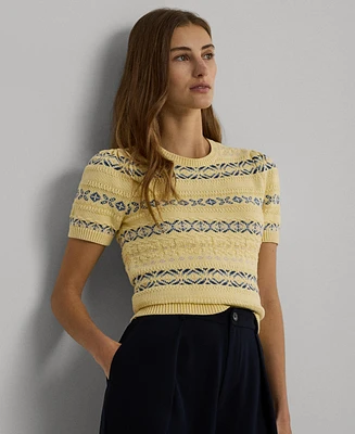 Lauren Ralph Women's Fair Isle Puff-Sleeve Sweater