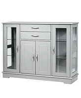 Slickblue Sideboard Buffet Server Storage Cabinet with 2 Drawers and Glass Doors