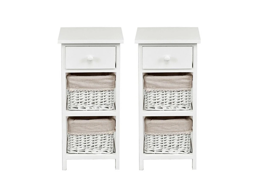 Slickblue 2 Pieces Bedroom Bedside End Table with Drawer Baskets-White