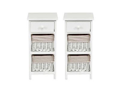 Slickblue 2 Pieces Bedroom Bedside End Table with Drawer Baskets-White