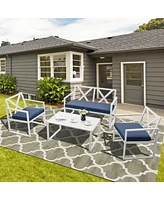 Slickblue 4 Pieces Outdoor Conversation Set with Sturdy Steel Frame - Navy