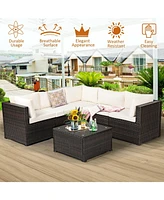 Slickblue 6 Pieces Rattan Patio Sectional Sofa Set with Cushions for 4-5 Person