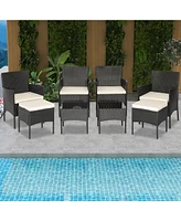 Slickblue 8 Pieces Patio Wicker Conversation Set with 2 Coffee Tables and 2 Ottomans