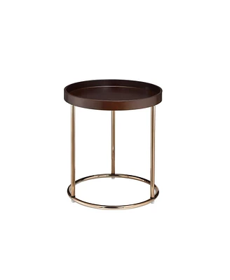 Ore International 21.75 in. Espresso Edie MidCentury Lipped Edge Side Table with Copper Legs