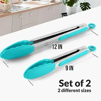Zulay Kitchen Stainless Steel Tongs with Silicone Tips - Set of 2