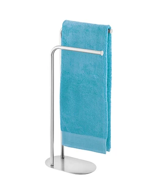 mDesign Tall Stainless Freestanding 2-Tier Towel Rack Holder Stand