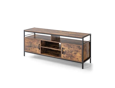 Slickblue 58 Inch Industrial Tv Stand with Cabinets and Adjustable Shelf for TVs up to 65 Inch-Rustic Brown