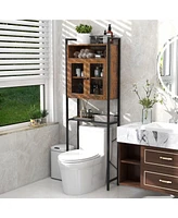 Slickblue Over-The-Toilet Storage Cabinet with Heavy-Duty Metal Frame 2-door Freestanding-Rustic Brown