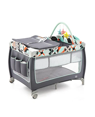 Slickblue 3-in-1 Portable Baby Playard with Zippered Door and Toy Bar