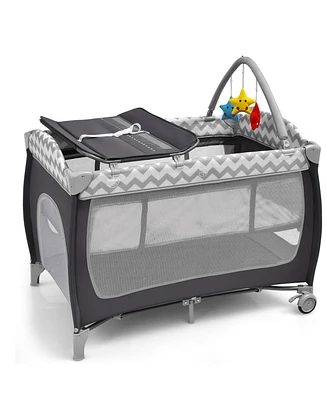 Slickblue 3-in-1 Portable Baby Playard with Zippered Door and Toy Bar