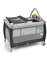 Slickblue 3-in-1 Portable Baby Playard with Zippered Door and Toy Bar