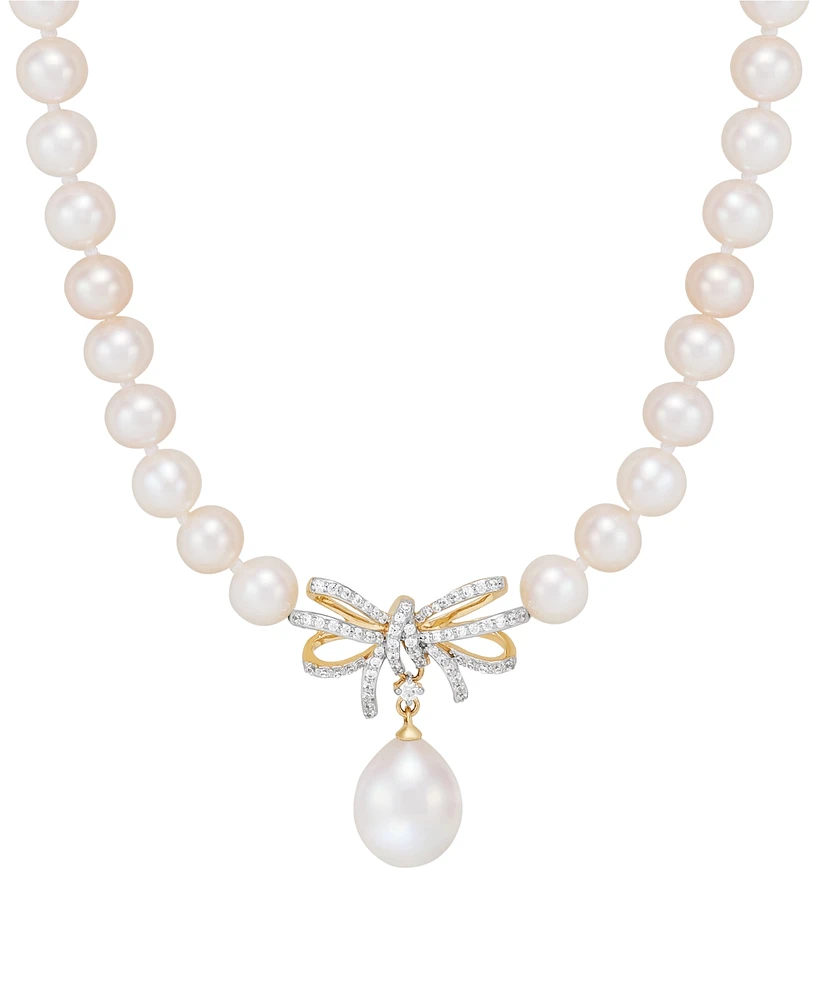 Honora Cultured Freshwater Pearl (5 & 8-1/2mm) & Diamond (1/5 ct. t.w.) Ribbon 17" Collar Necklace in 10k Gold