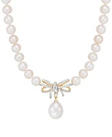 Honora Cultured Freshwater Pearl (5 & 8-1/2mm) & Diamond (1/5 ct. t.w.) Ribbon 17" Collar Necklace in 10k Gold