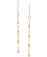 Polished Cube & Beaded Chain Long Threader Earrings in 10k Gold