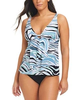 Beyond Control Womens Printed Tankini Top Solid High Waisted Bikini Bottoms