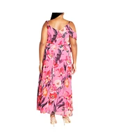 City Chic Plus Ruffle Love Print Maxi Dress