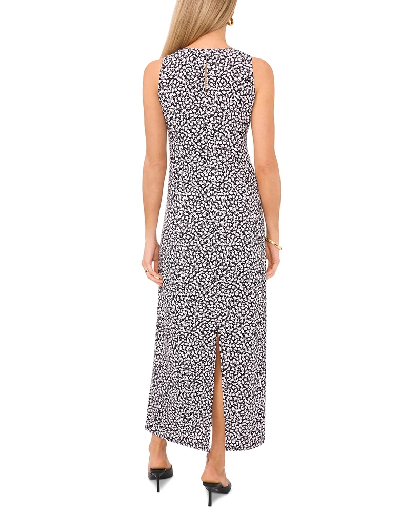 Vince Camuto Women's Floral Crewneck Back Keyhole Sleeveless Dress