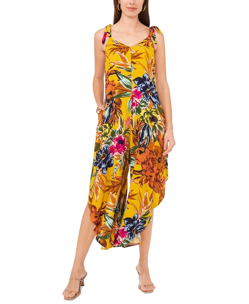 Vince Camuto Women's Floral-Print Tie-Shoulder Asymmetrical-Hem Jumpsuit