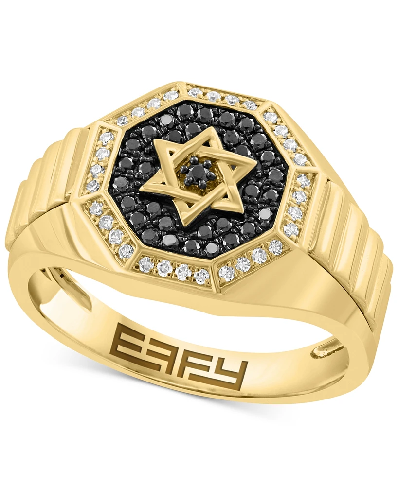 Effy Men's Black & White Diamond Star of David Halo Cluster Ring (1/3 ct. t.w.) in 14k Gold