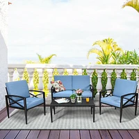 Vebreda 4 Pieces Patio Furniture Set Aluminum Frame Cushioned Sofa