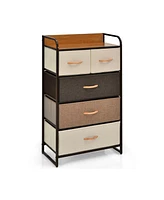 Sugift 4-Tier Organizer Tower Steel Frame Wooden Top Storage with 5-Drawer Dresser