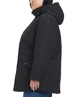Jones New York Plus Hooded Stand-Collar Quilted Coat