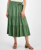 Jamie & Layla Petite Tiered Smocked-Waist Midi Skirt