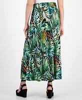 Jamie & Layla Petite Tiered Foliage-Print Button-Front Linen Skirt