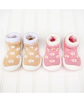 Komuello Infant Girl Breathable Washable Non-Slip Sock Shoes Daisies - Latte