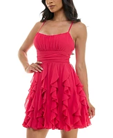 pear culture Juniors' Cutout Tie-Back Ruffled Petal Dress