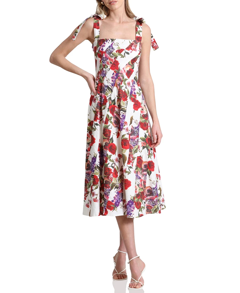 Avec Les Filles Women's Linen-Blend Floral-Print Fit & Flare Dress