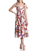 Avec Les Filles Women's Linen-Blend Floral-Print Fit & Flare Dress