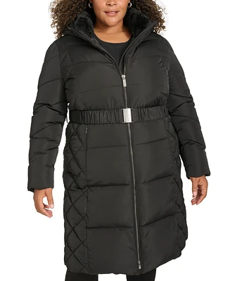 Calvin Klein Plus Belted Hooded Puffer Coat