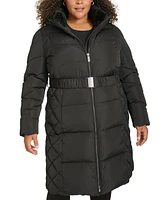 Calvin Klein Plus Belted Hooded Puffer Coat