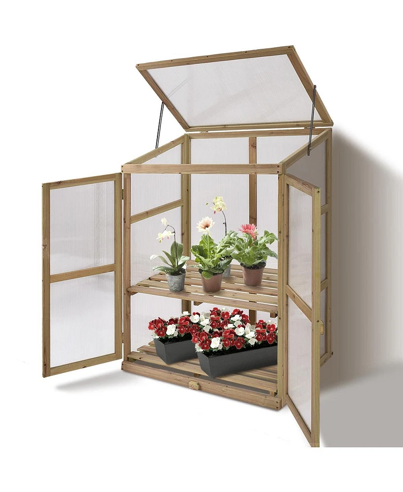 Sugift 30 x 22 x 43 Inch Garden Portable Wooden Greenhouse