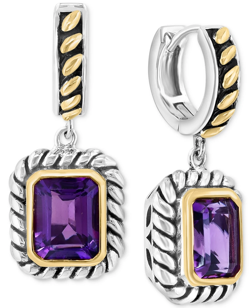 Effy Amethyst Rope Frame Dangle Hoop Earrings (4-1/3 ct. t.w.) in Sterling Silver & Gold-Plate