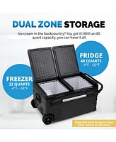 Newair 12V/24V Dc Portable 80 Qt. Electric Car Camping Cooler with 3 Battery Protection Modes, Dual Zone Fridge and Freezer, Reversible Doors and Lg C