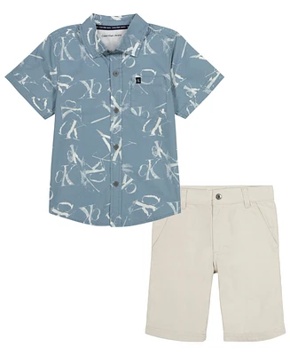 Calvin Klein Toddler Boy Plaid Poplin Button-Front Shirt Twill Shorts Set