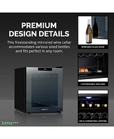Luma Comfort Shadow Series Wine Cooler Refrigerator 16 Bottle, Freestanding Mirrored Wine Fridge with Double-Layer Tempered Glass Door & Compressor Co