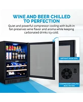 Newair 24" Wine and Beverage Refrigerator – 24 Bottles & 100 Cans, Dual Temperature Zone, Black Stainless Steel & Double-Layer Tempered Glass D