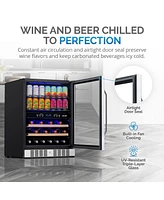 Newair 24" Built-in Dual Zone 20 Bottle and 70 Can Wine and Beverage Fridge in Stainless Steel with Split Shelf and Smooth Rolling Shelves