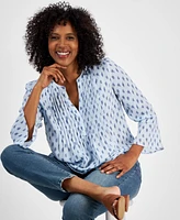 Style & Co Women's Printed Pintuck Ruffle Sleeve Top, Regular Petite
