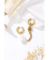 Unique Asymmetrical Rope Chain Baroque Pearl Drop Earrings