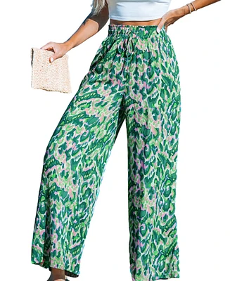 Cupshe Women's Green and Pink Abstract Wide Leg Pants