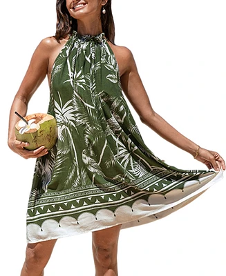 Cupshe Women's Palm Leaf Halter Mini Tent Beach Dress